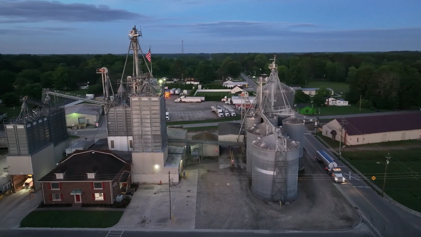 Aerial view of Braswell Family Farms feed facility in Nashville, NC.