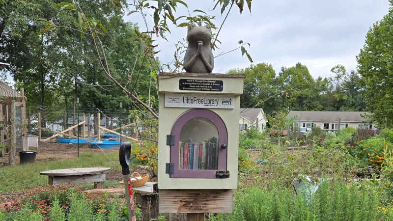 Outdoor library box in a garden.