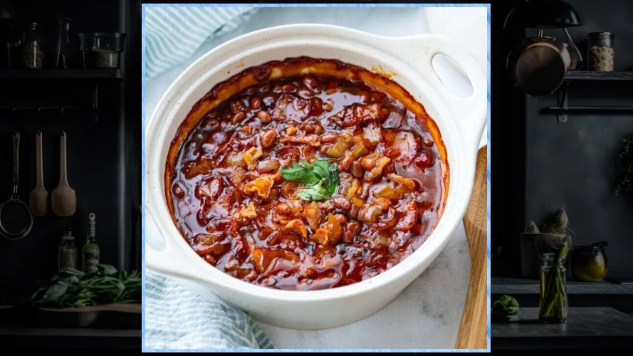 Pot of bbq baked beans.