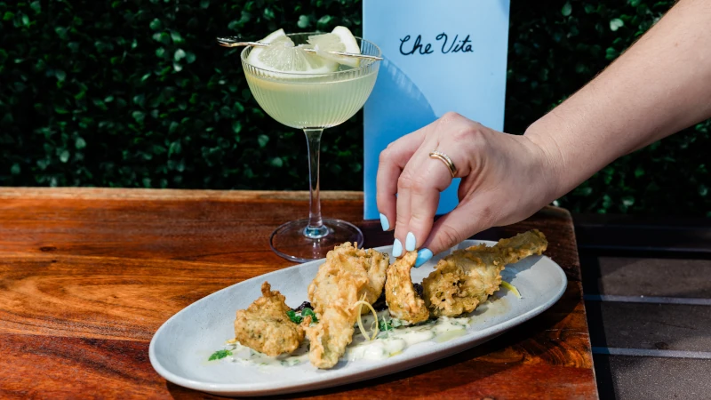 Che Vita's plated Zucchini Artichoke Fritti appetizer