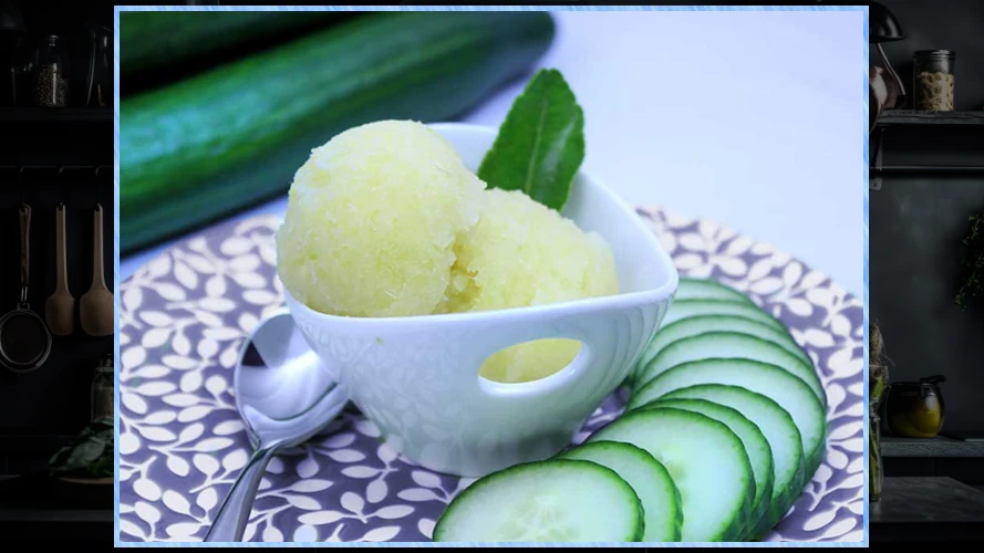 Dish of cucumber lime sorbet