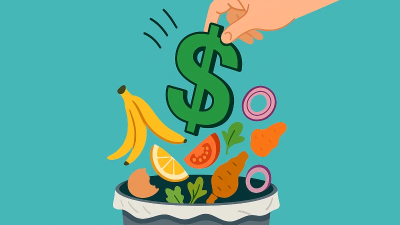 Food waste going into a trash can