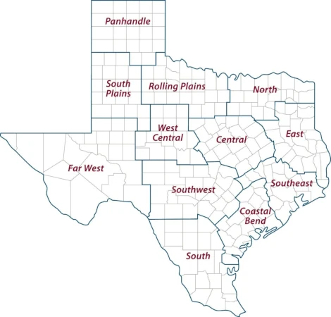 Map of Texas A&M Agrilife Districts