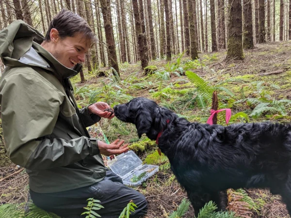 Benjamin Lemmond with Roo, the truffle-sniffing dog.