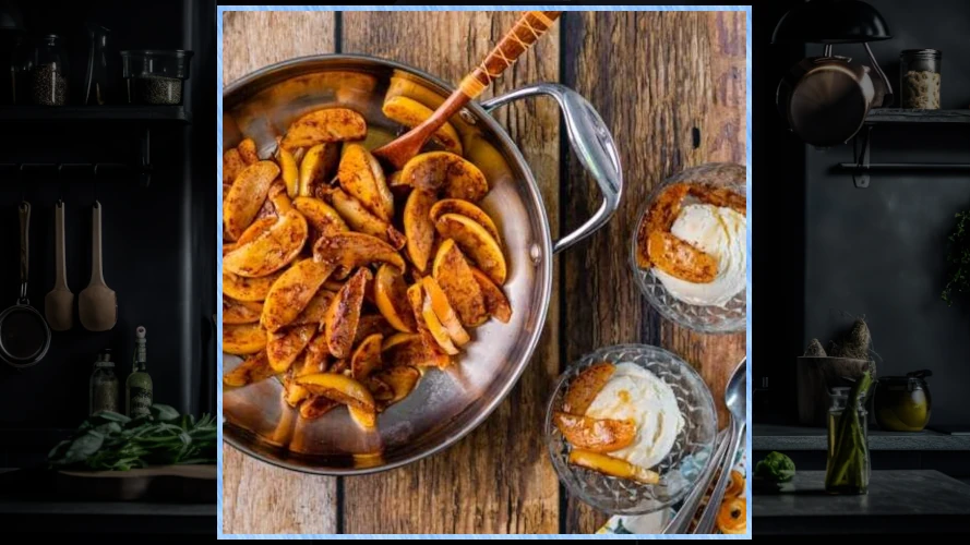 Bowl of vegan cinnamon apples.