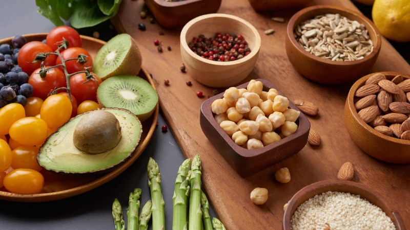 Assorted high fiber foods.