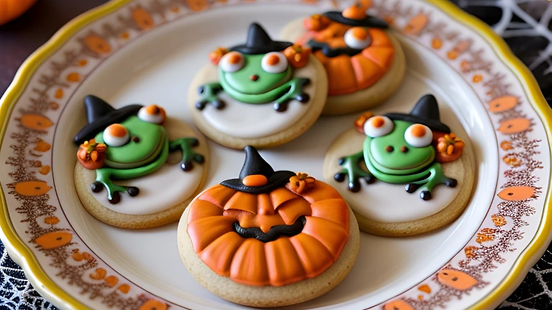 Plate of Halloween cookies.