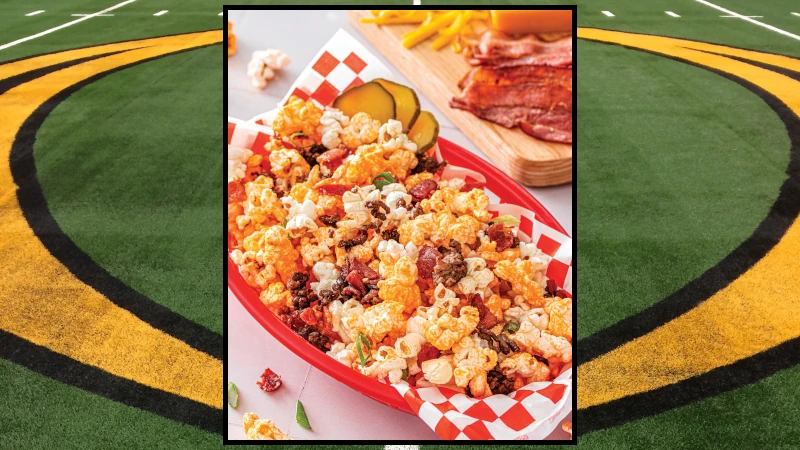 Bowl of bacon cheeseburger popcorn.