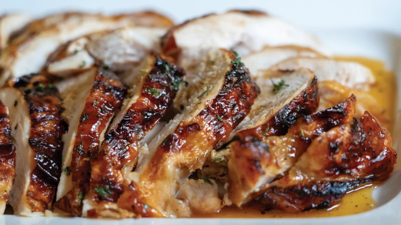 Sliced honey roasted turkey breast.