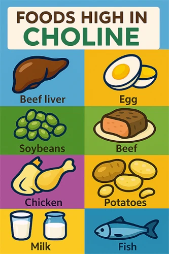 Poster of assorted foods high in choline.