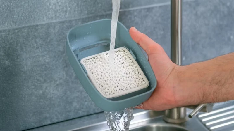 Person cleaning Shelfy device