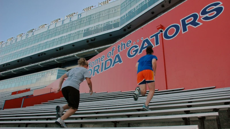 students doing bleacher runs.