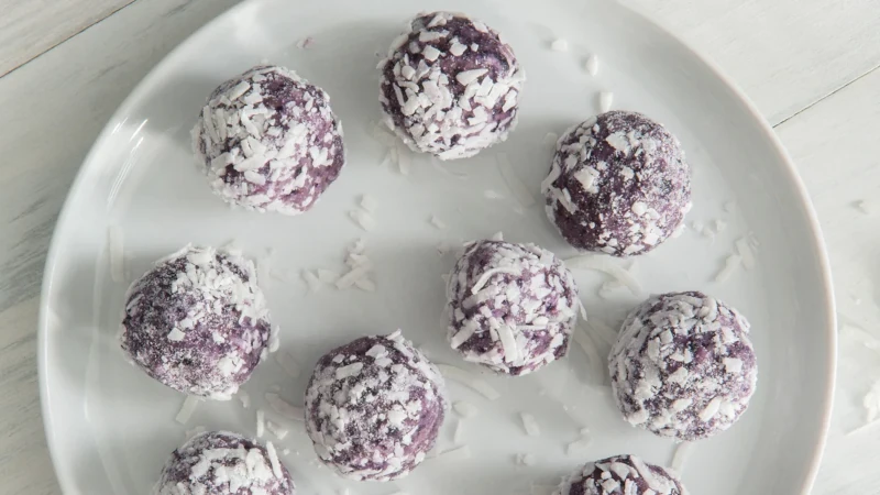 Plated No-Bake Blueberry Coconut Energy Balls