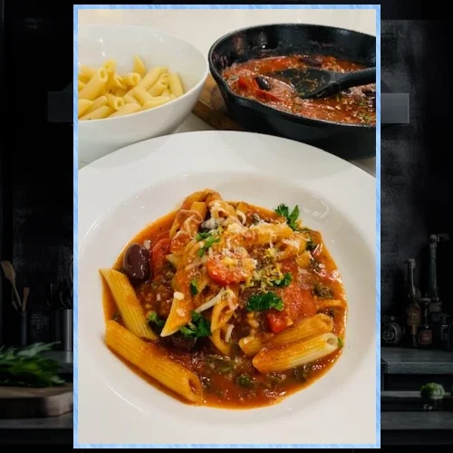 Bowl of vegetarian puttanesca