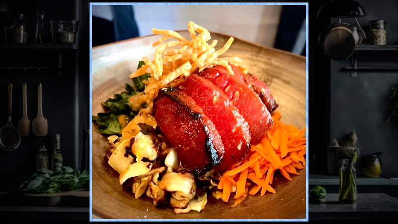 Char Sui Watermelon and Lamb Egg Roll Bowl