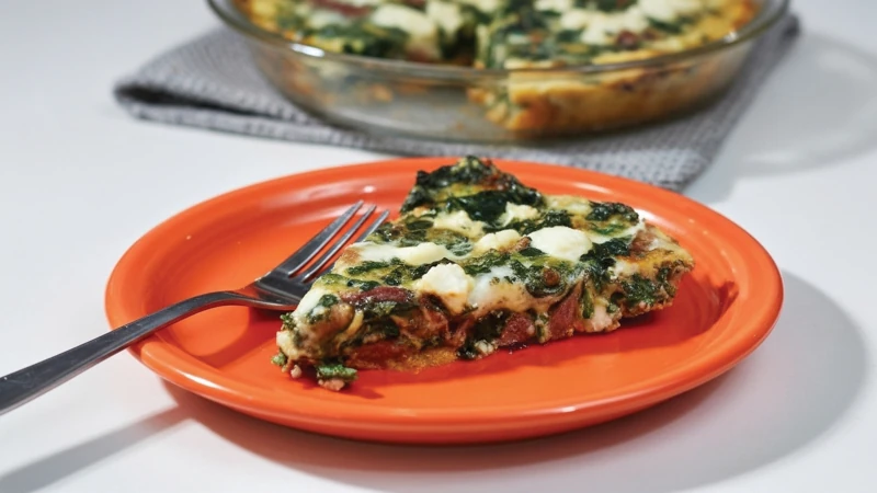 plated Turkey Bacon and Spinach Quiche with Sweetpotato Crust