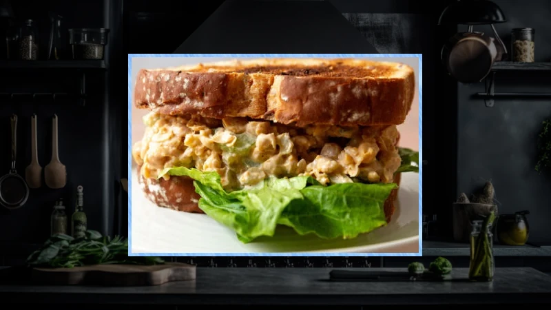 Plated chickpea salad sandwhich