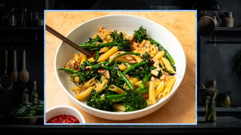 Bowl of Spicy Tuna Pasta with Broccolini