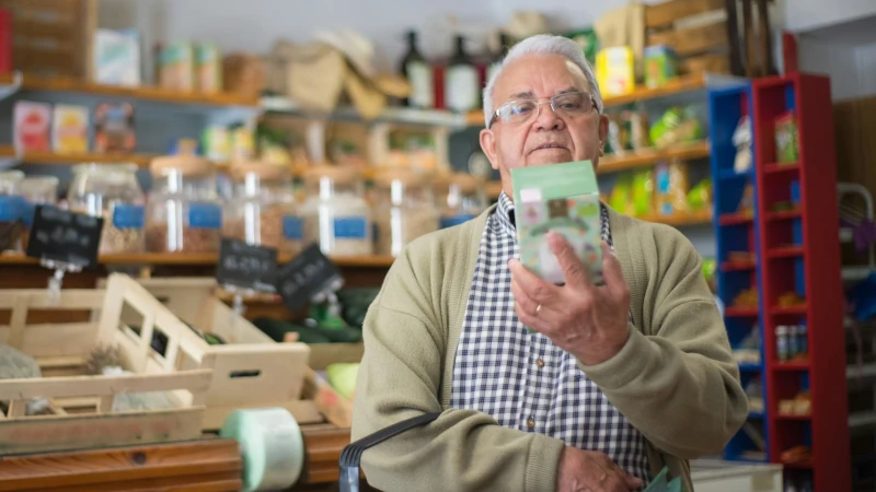 Man checking food label