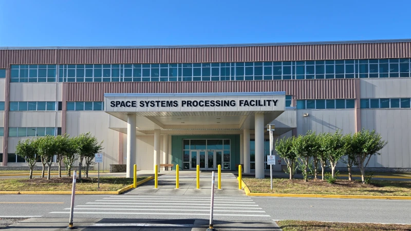 Space Systems Processing Facility front entrance. 