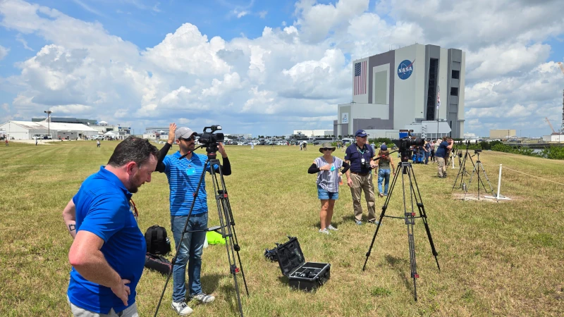 TV crew setting up a shoot.
