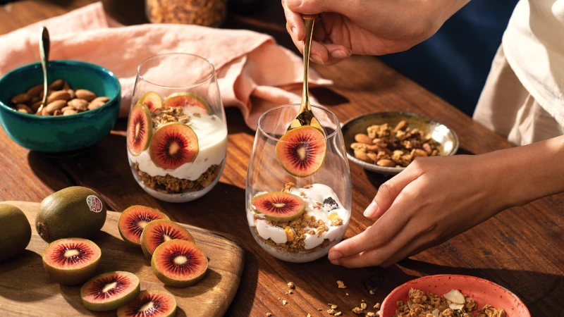 Red kiwi yogurt parfaits