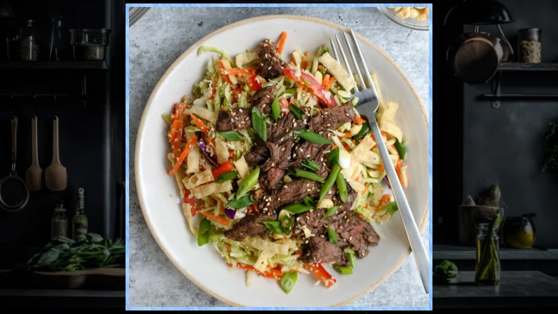 Plated Skirt Steak Salad With Miso-Ginger Dressing