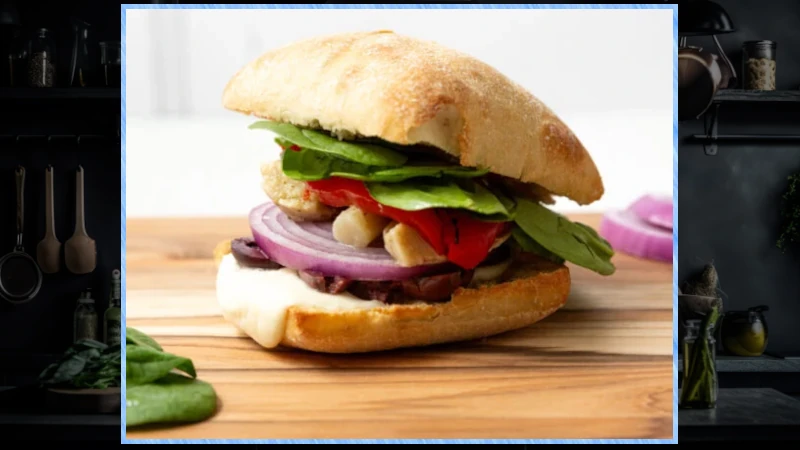 Plated Hearty Mediterranean Veggie Sandwich