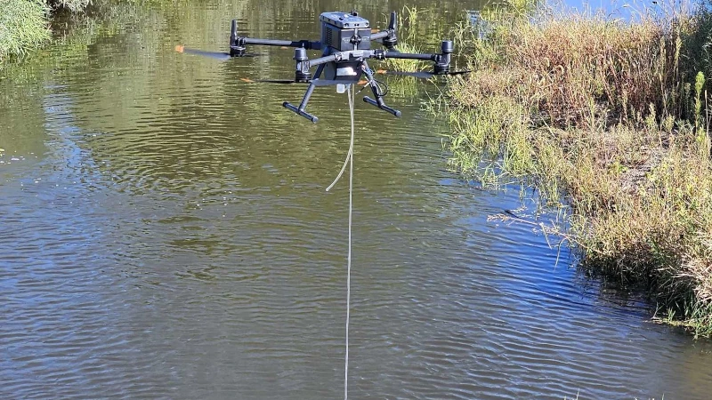 Drone over water.