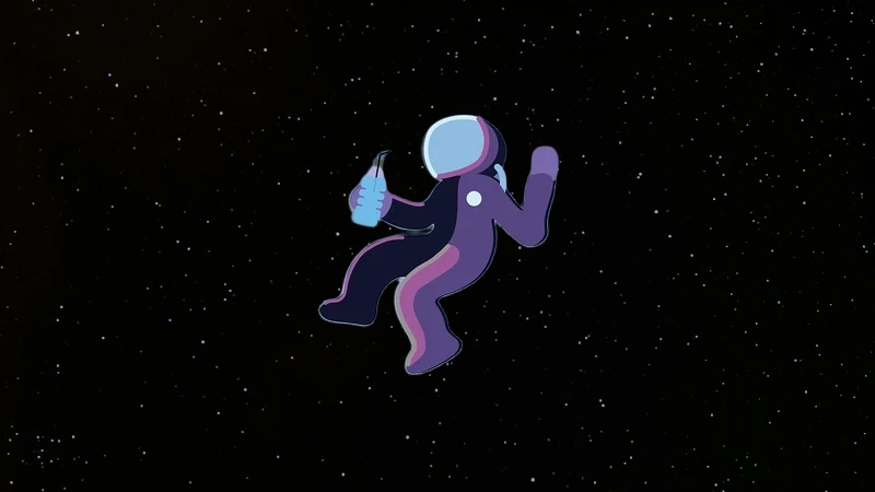 Cartoon Space man with bottled sports drink
