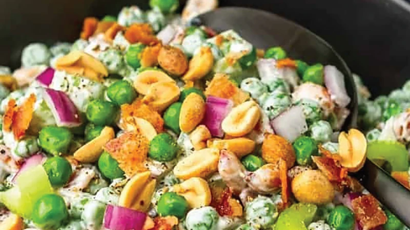 Crunchy and Creamy Cold Green Pea and Peanut Salad