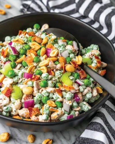 Crunchy and Creamy Cold Green Pea and Peanut Salad