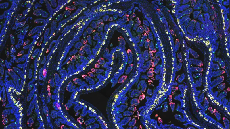 Microscope view of gut microbiome.