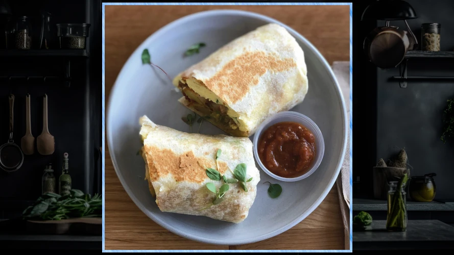 Plated breakfast burritos