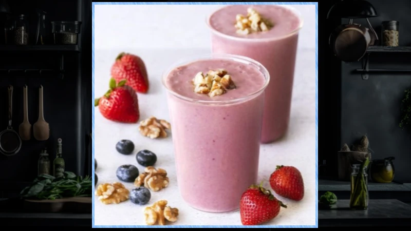 Strawberry walnut date smoothies in glasses