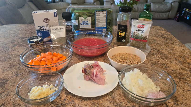 Ingredient for lentil soup.